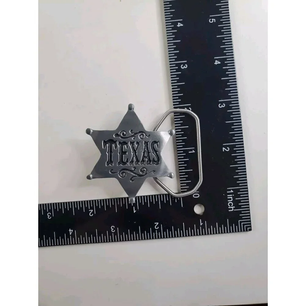 Vintage Belt Buckle Texas 6-point Star Sheriff‎ Badge Pewter New Old Stock